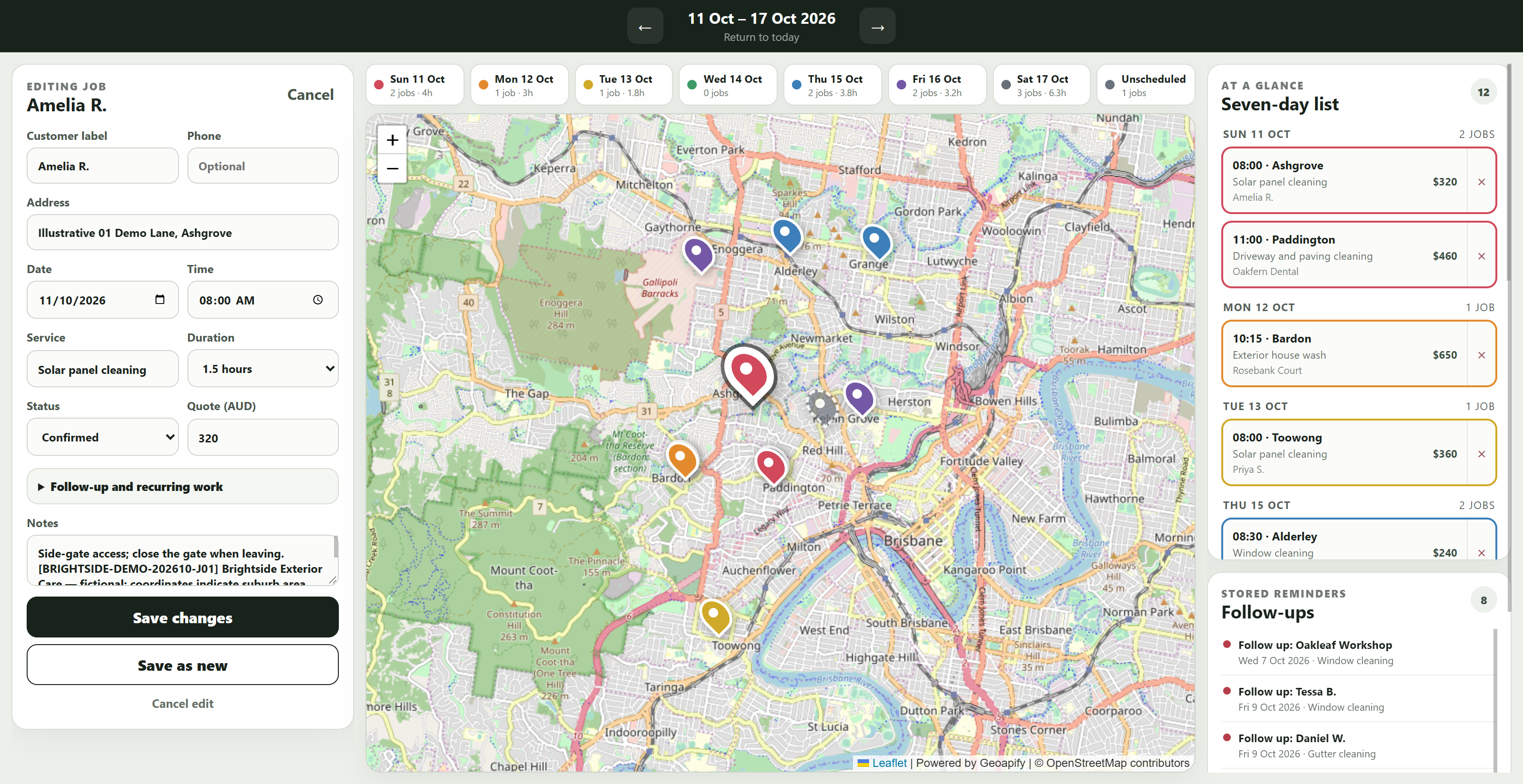 Weekly Job Map schedule and map