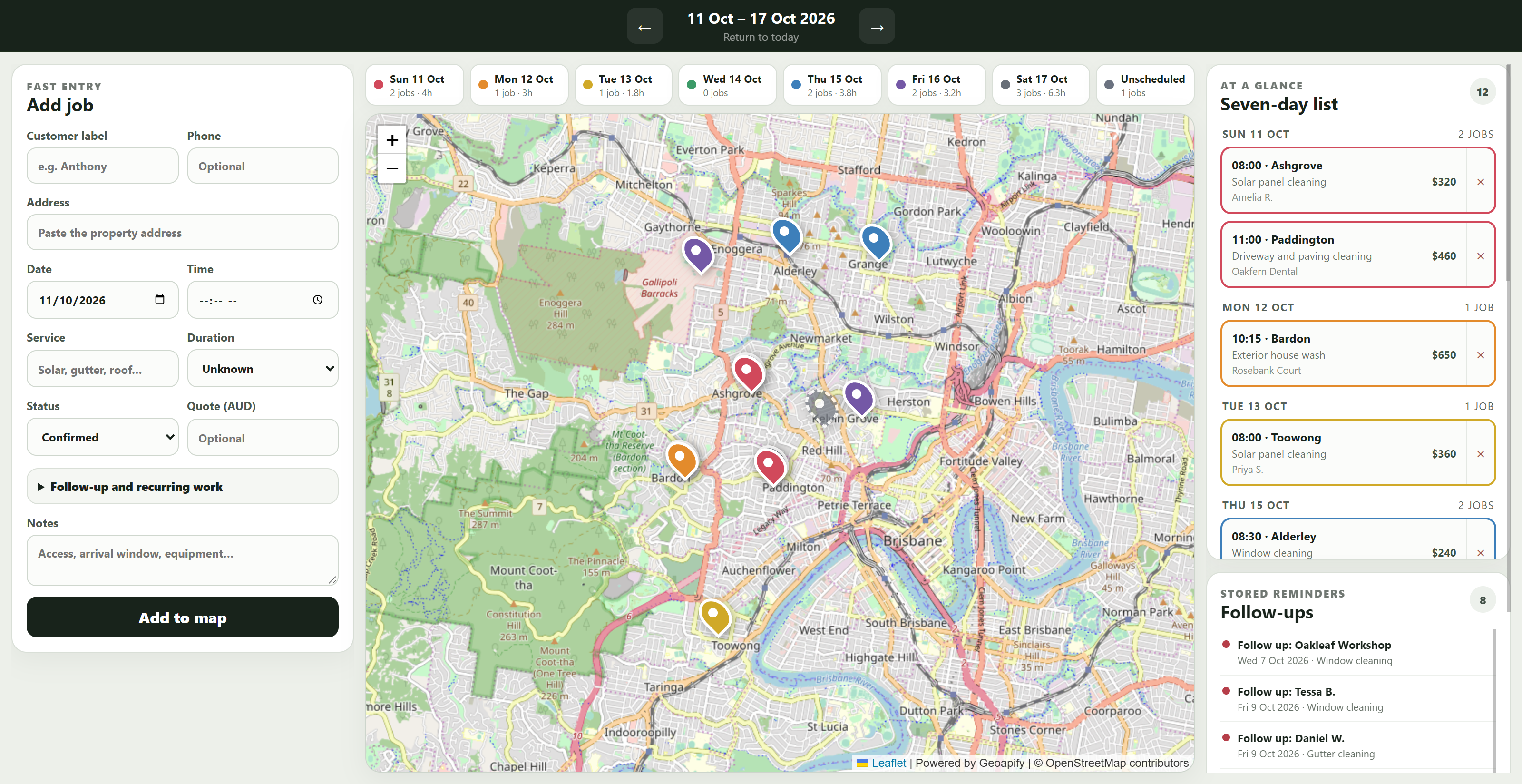 Weekly Job Map weekly schedule